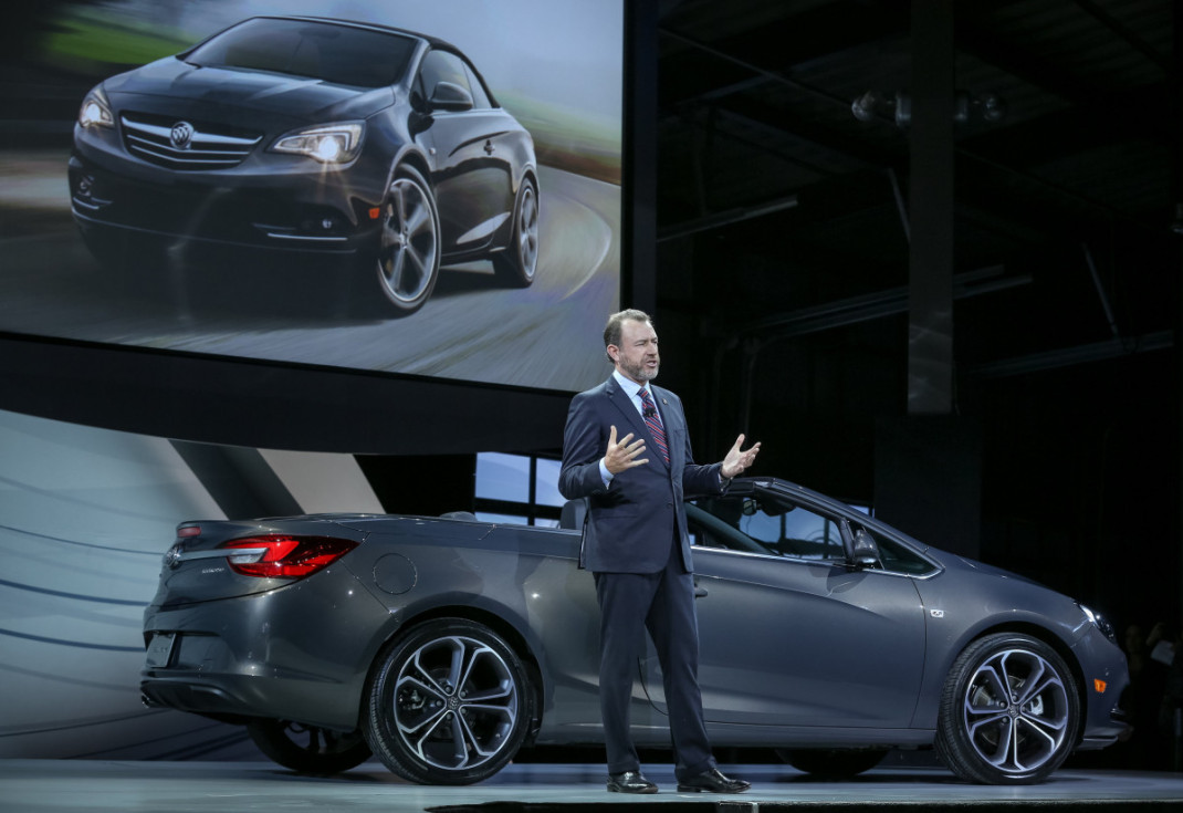 General Motors President Dan Ammann introduces the 2016 Buick Cascada at its world debut during a special event Sunday, January 11, 2015 on the eve of the North American International Auto Show in Detroit, Michigan. The globally developed Cascada offers room for four adults. It will be the first Buick convertible offered in the United States in 25 years. The Buick Cascada goes on sale in early 2016. (Photo by John F. Martin for Buick)