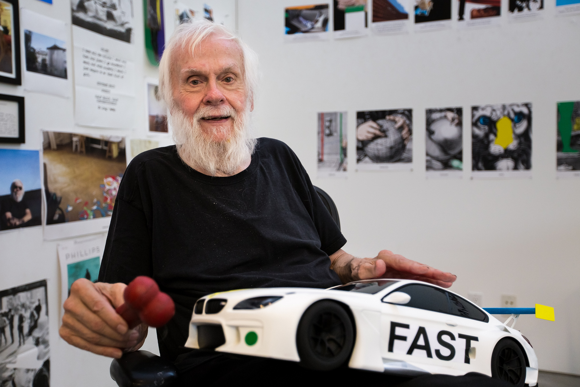 Contemporary American artist John Baldessari unveils the design study for 19th BMW Art Car at his California studio. The full-scale version of Baldessari’s work will be unveiled at Art Basel Miami Beach © BMW AG